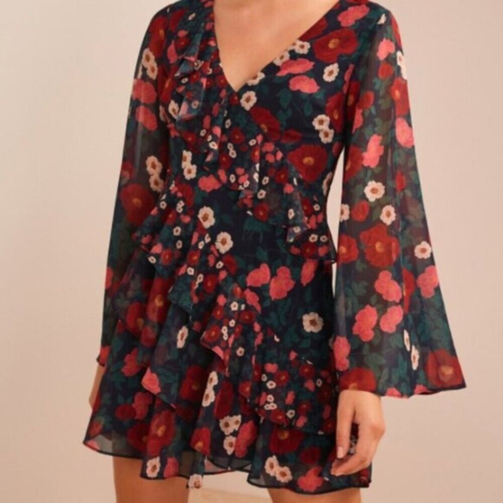 Keepsake Waves dark floral Mini Dress Medium cottage core boho feminine